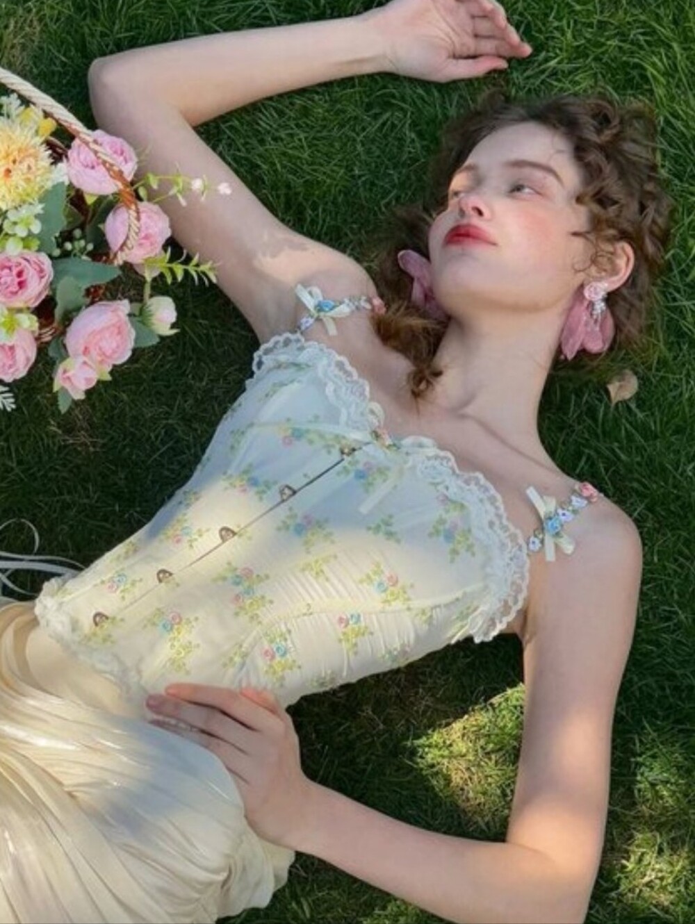 Lacemade Springfield Flower Lace Trim Corset Top in Cream and Pastel Florals